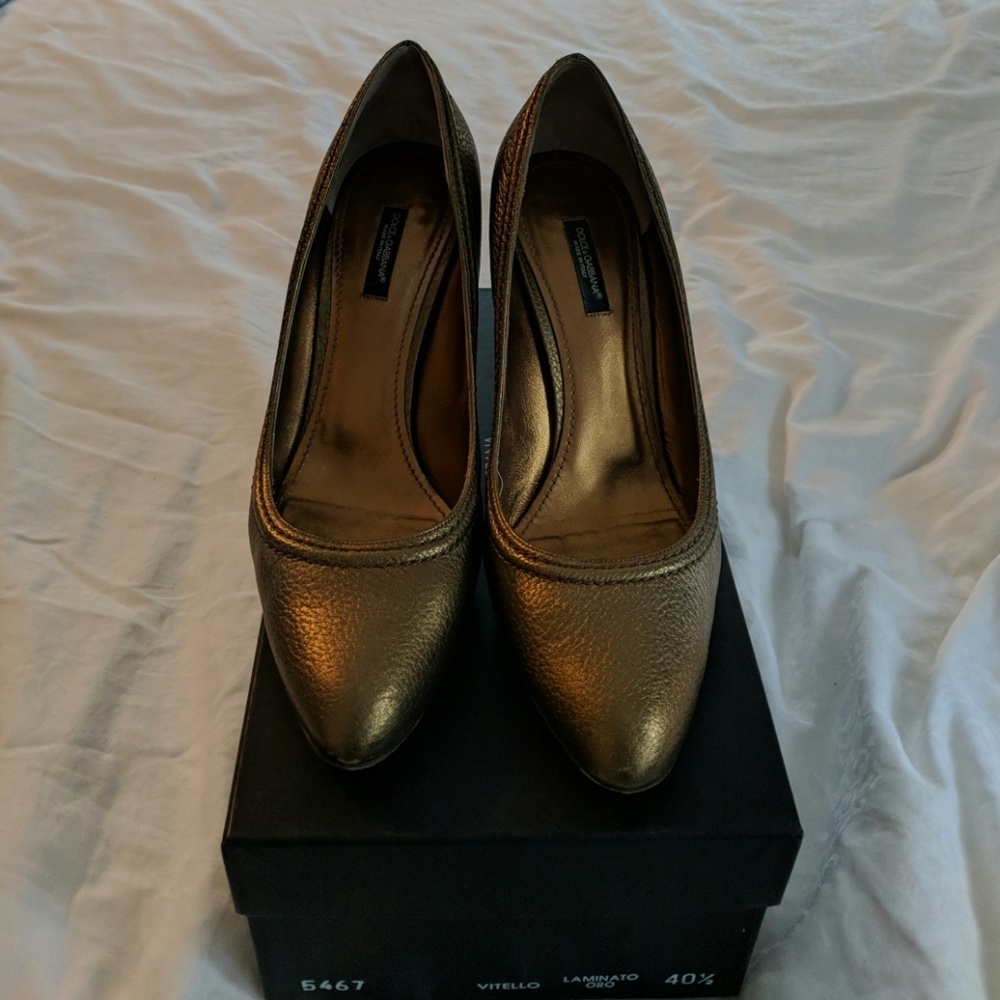 3x worn gold Dolce & Gabbana heels, sz 40 1/2